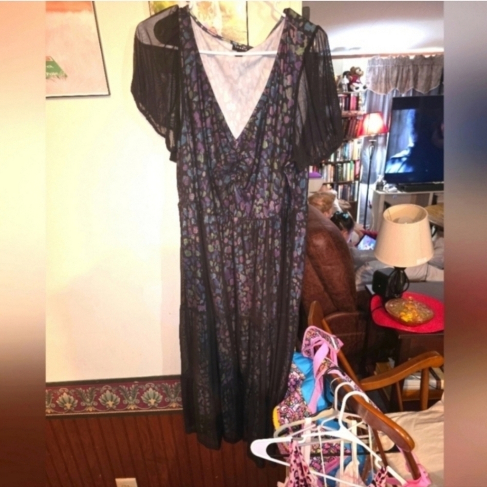 NWOT TORRID 2 Tiered Midi Dress - Soft Mesh Spotted Black - Picture 3 of 5